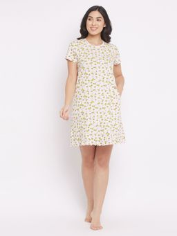 Clovia - Margarita Print Short Night Dress In Light Pink - 100 Percent Cotton
