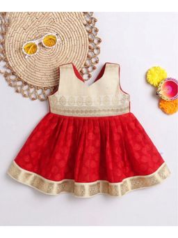 Many Frocks - Red Woven Chanderi Regular Dress