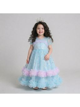 Many Frocks - Blue Embellished Net Regular Dress