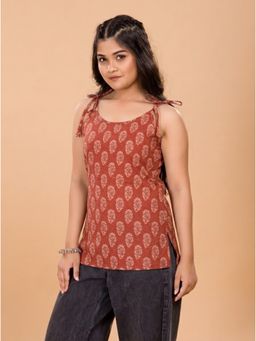 TeenTrums - Red Printed Cotton Regular Kurti