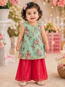 PSPeaches - Green Floral Georgette Regular Kurta and Palazzo