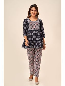 SVARCHI - Womens Cotton Geometric Printed Fit And Flared Kurta & Pant Black (Set of 2)
