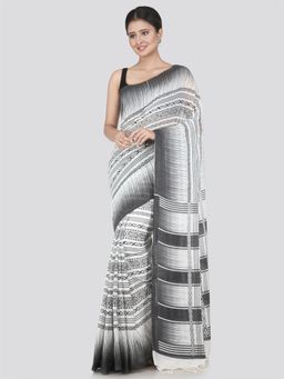 PinkLoom - Women's Cotton Saree with Unstitched Blouse Piece, White