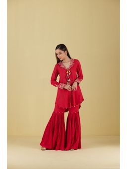 Inej - Coat Red Kurta with Sharara (Set of 2)