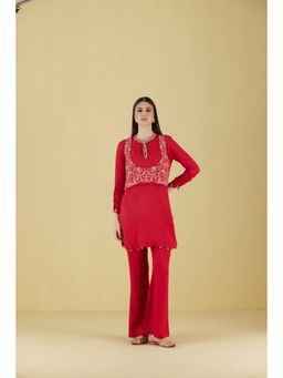 Inej - Waist Coat Kurta Red with Pant (Set of 2)