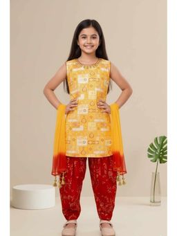 Lagorii - Yellow Silk Blend Embroidered Kurti With Salwar & Dupatta