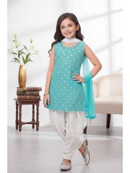 Lagorii - Blue Chiffon Embroidered Kurti With Salwar & Dupatta