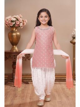 Lagorii - Peach Chiffon Embroidered Kurti With Salwar & Dupatta