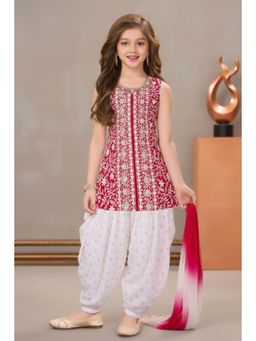 Lagorii - Pink Chiffon Floral Kurti With Salwar & Dupatta