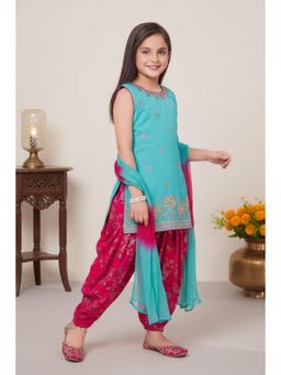 Lagorii - Blue Chiffon Embroidered Kurti With Salwar & Dupatta