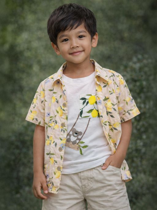 Mi Arcus Beige Cotton Printed Shirt With T-Shirt