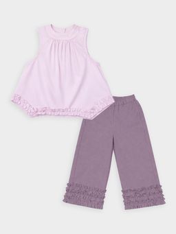 Mi Arcus - Purple Cotton Solid Top With Pant
