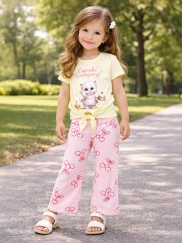 Mi Arcus - Yellow Cotton Printed Top With Pant