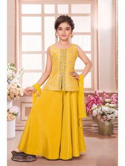 Lagorii - Mustard Crepe Embroidered Kurti With Palazzo & Dupatta