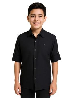 CHARCHIT - Black Cotton Textured Shirt