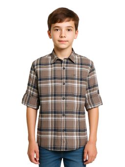 CHARCHIT - Brown Cotton Checks Shirt