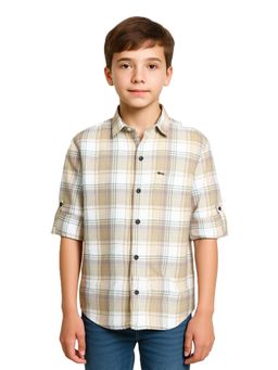 CHARCHIT - Cream Cotton Checks Shirt