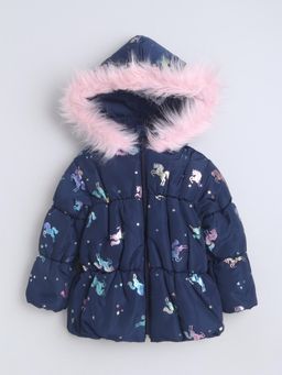 Little Kangaroos - Navy Blue Polyester Printed Puffer Jacket