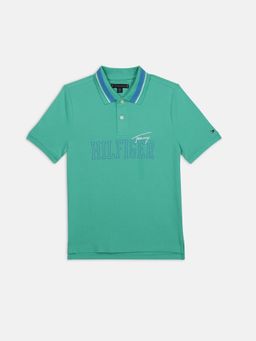 Tommy Hilfiger - Blue Cotton Typography Polo T-Shirt