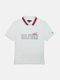 Tommy Hilfiger - White Cotton Typography Polo T-Shirt