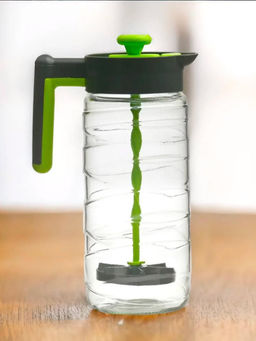 At Home by Nilkamal - Transparent 1540ml Glass Jug with Mudller Green