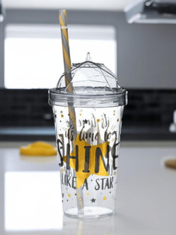 At Home by Nilkamal - Shine Printed Plastic 660ml Sipper Water Bottle Yellow