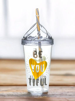 At Home by Nilkamal - Beautiful Printed Plastic 660ml Sipper Water Bottle Yellow