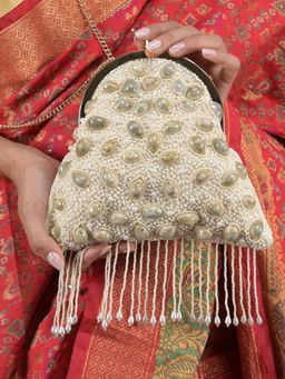 Odette - Off White Shells and Beads Embellished Batua for Women