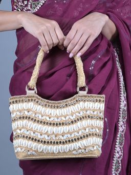 Odette - Gold Shells and Beads Embroidered Handbag for Women