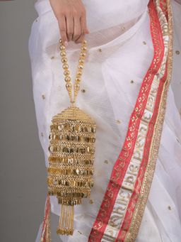 Odette - Gold Embellished Cylindrical Metal Clutch for Women