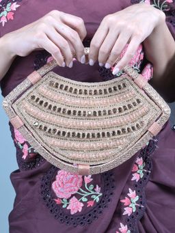 Odette - Rose Gold Beads and Stone Embroidered Clutch with Detachable Sling for Women (Set of 2)