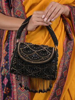 Odette - Black and Gold Beads Embroidered Clutch for Women