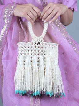 Odette - White Pearls Embroidered Clutch for Women