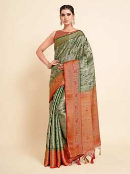 Mimosa - Women'S Kanjivaram Art Silk Saree With Unstiched Blouse