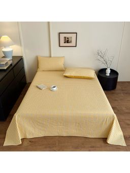 JC Home - Yellow Cotton Single Bedsheets with 2 Pillow Cover