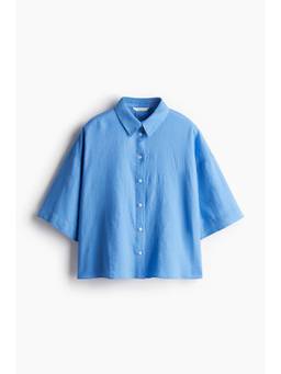 H&M - Women Blue Linen-Blend Shirt