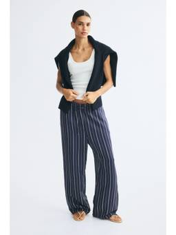 H&M - Women Blue Linen-Blend Trousers