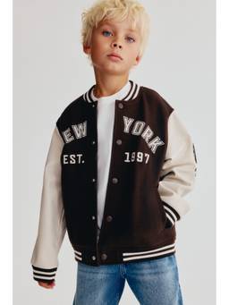 H&M - Boys Brown Motif-Detail Baseball Jacket