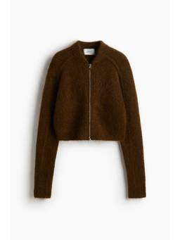 H&M - Women Brown Mohair-Blend Zip-Through Cardigan