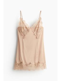 H&M - Women Beige Lace-Trimmed Satin Dress