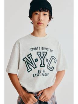 H&M - Boys Grey Loose-Fit Printed T-Shirt