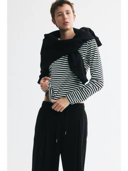 H&M - Women Black Pleat-Detail Drawstring Trousers