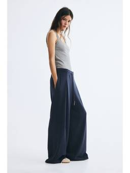 H&M - Women Navy Blue Pleat-Detail Drawstring Trousers