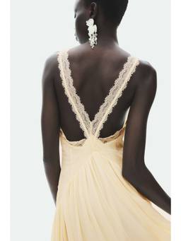 H&M - Women Yellow Lace-Inset Chiffon Dress