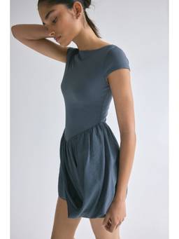 H&M - Women Grey Dual-Fabric Draped-Panel Dress
