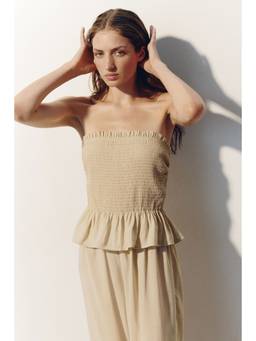 H&M - Women Beige Smocked Bandeau Jumpsuit