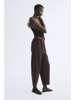 H&M - Women Brown Belted Barrel Trousers