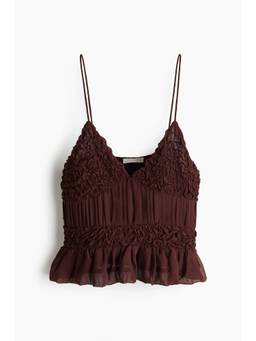 H&M - Women Brown Ruched Chiffon Strappy Top