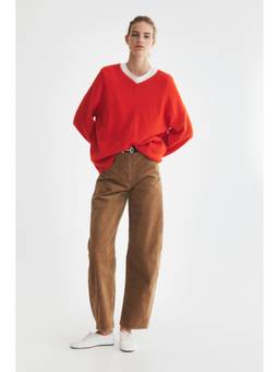 H&M - Women Brown Barrel Corduroy Trousers