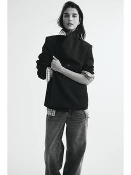 H&M - Women Black Double-Breasted Throw-On Blazer